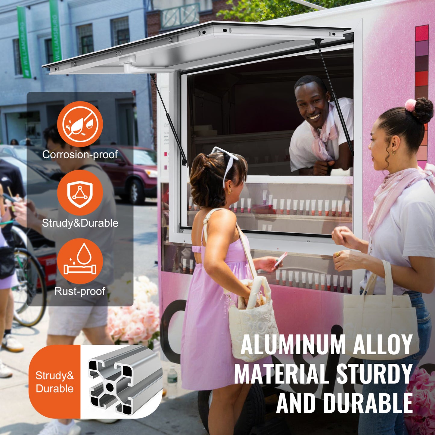 Foodtruck Luifel – Serviceraam – Verkoopkraam Raam – Mobiele Eetunit – Foodtruck Ramen – Aluminium Frame – 48"x36" Openingsmaat – Hydraulische Steunen