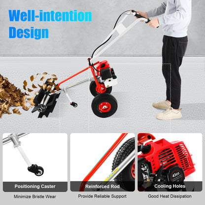 43CC Benzine Veegmachine – Handveger – Motorbezem – Bladveger – Tuinveger – 60 cm Borstelbreedte – 1,7 PK Motor – Stevige Constructie