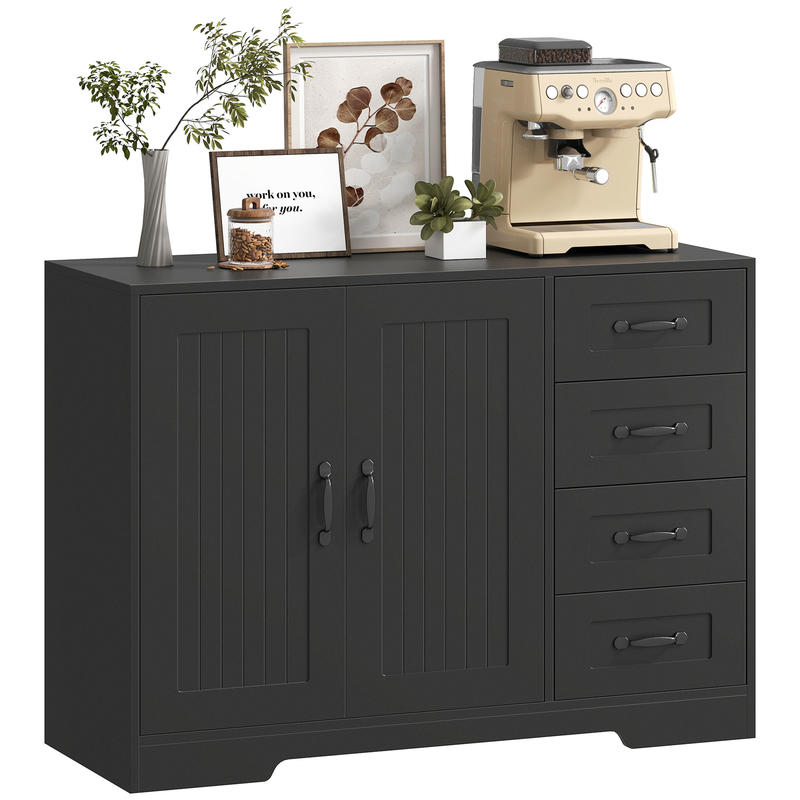 Dressoir – Sideboard – Ladekast – Opbergkast – Kast – Modern Zwart Design – 4 Lades & 1 Deurkast – Compact 105x40x76 cm