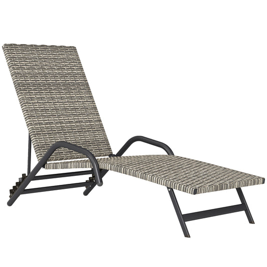 Outsunny Wicker Sun Lounger, Adjustable Reclining Garden Chair, S-Shaped, 4-Level, for Camping Pool Terrace, 156 X 62 X 96 Cm, Brown