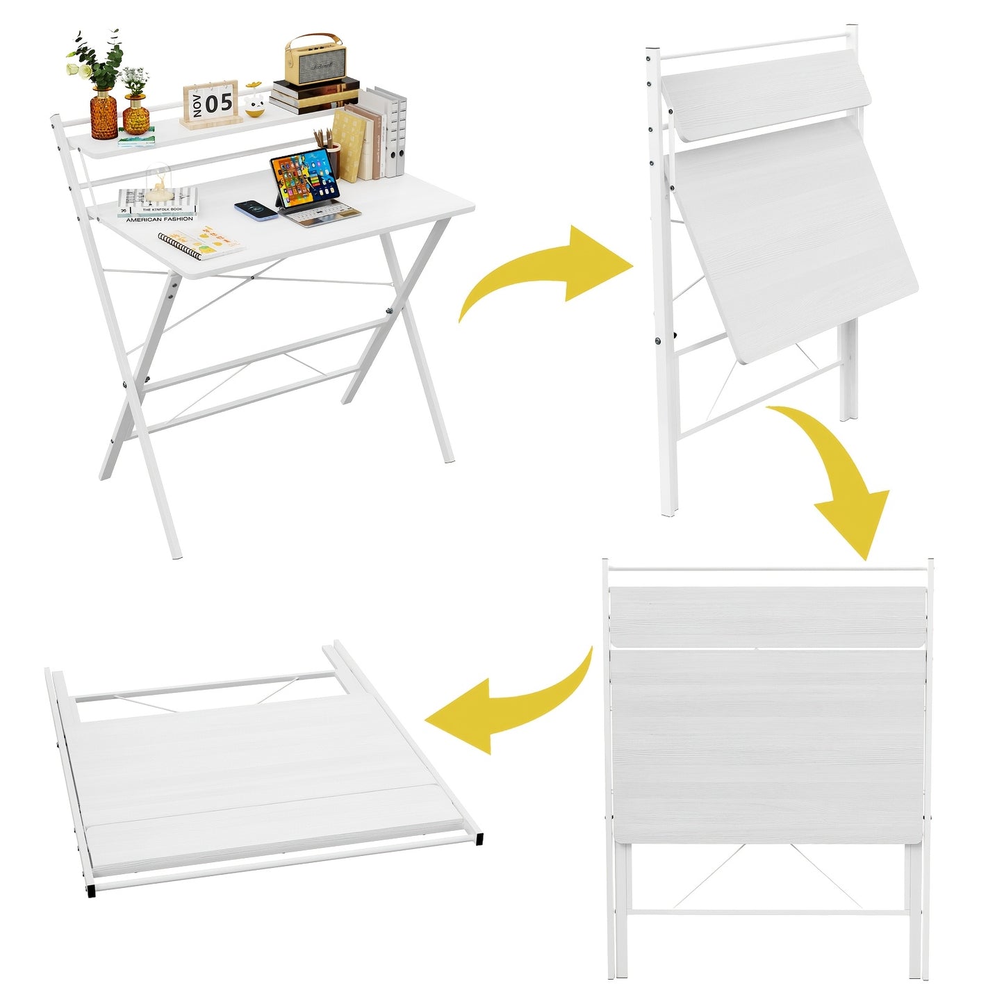 2-layer Long Table, Wooden White Desk, Modern Writing Desk, Multi-purpose, Home And University Dormitory, 80x50x75cm