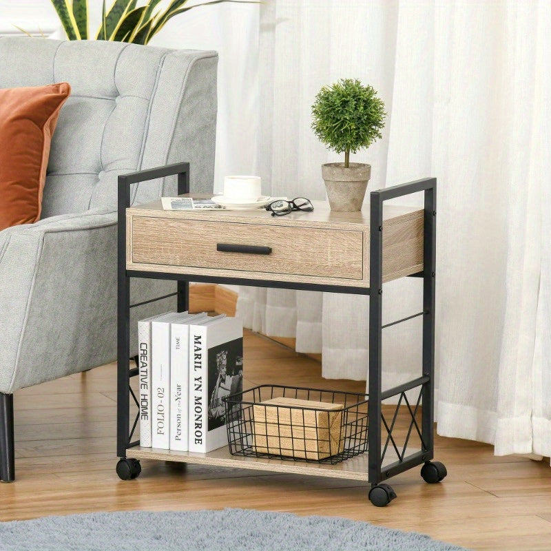 Rijdende Bijzettafel – Mobiele Tafel – Opbergtafel – Serveerwagen – Compacte Bijzetter – Met Lade – Stevig En Duurzaam – 60x30x65 cm