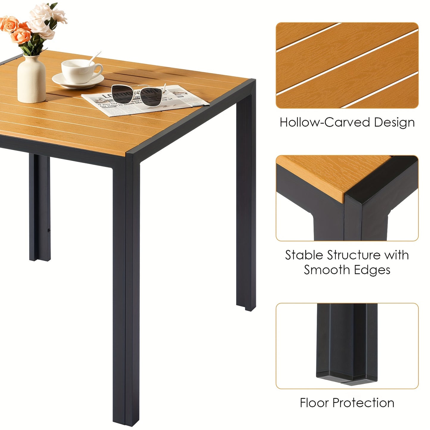 Tuinset Tafel – Balkontafel – Terrastafel – Patio Tafel – Buiten Tafel – Weerbestendig WPC – Aluminium Frame – 75x75 cm Vierkant – Antislip