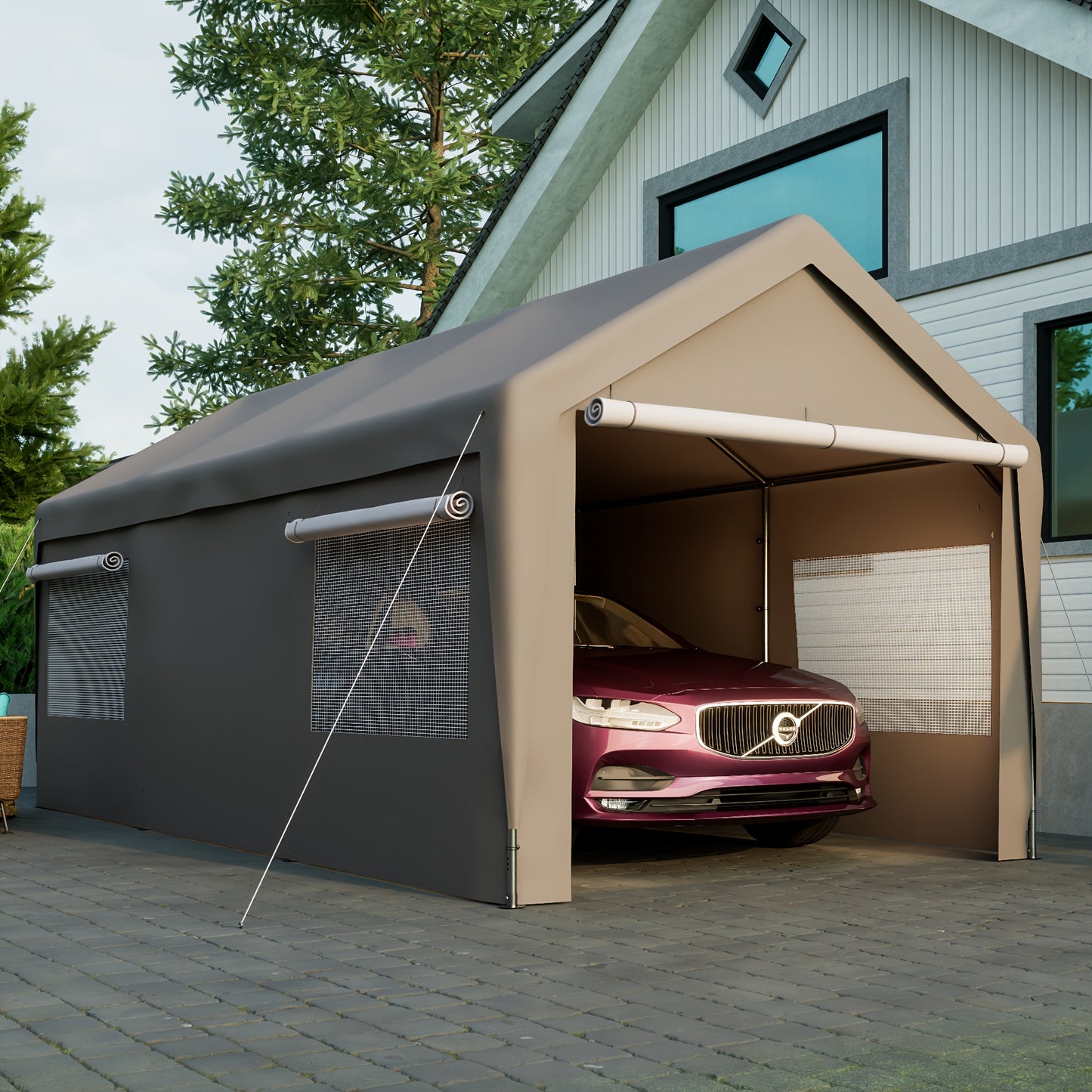 Carport – Garage Tent – Overkapping – Beschutting – Opslag – Grijs – Waterdicht – Stevig Metalen Frame – 3x6 Meter