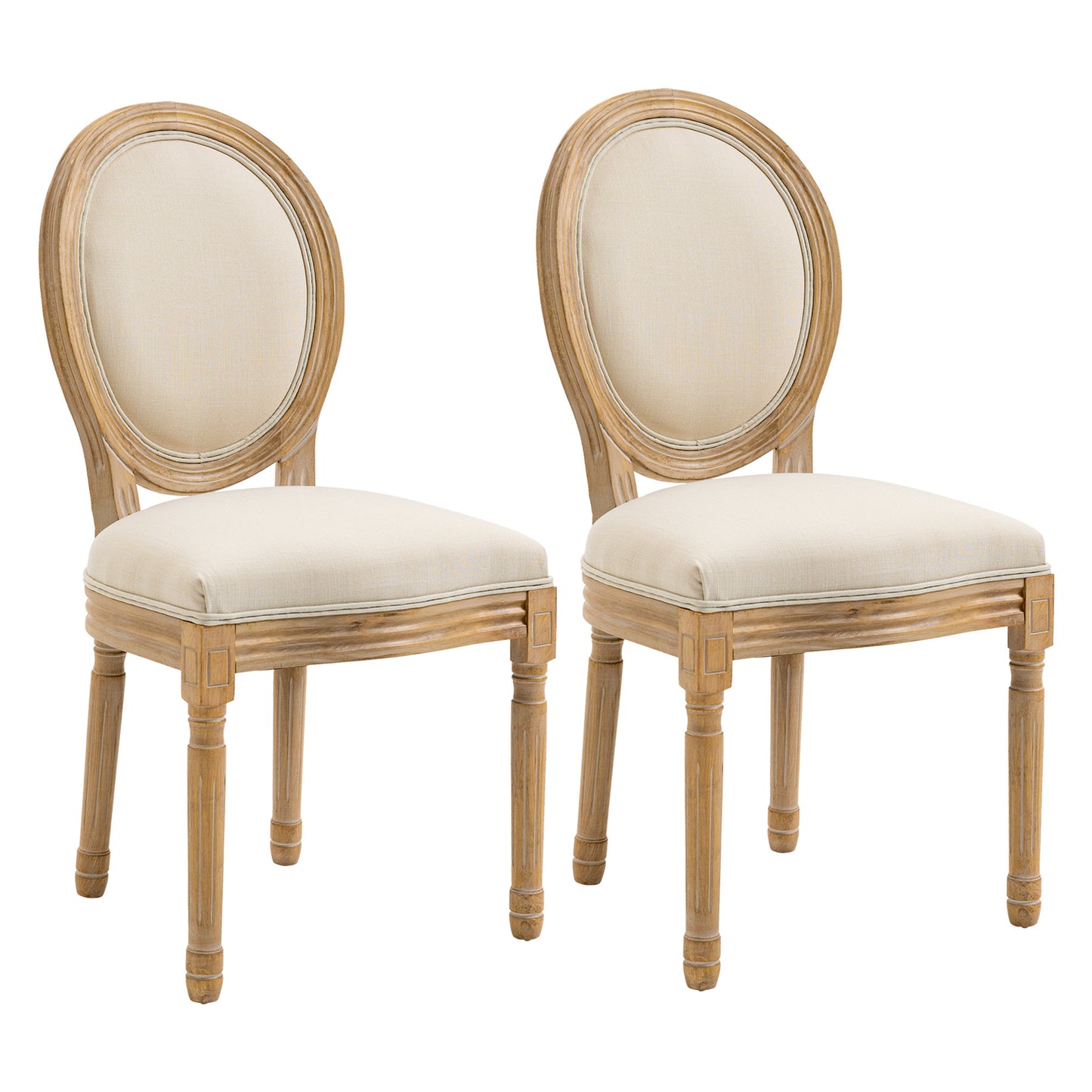 Eetkamerstoel – Keukenstoel – Stoel – Vintage Stoel – Set van 2 – Franse Stijl Met Ronde Rugleuning – Comfortabele Dikke Foam Zitting – Stevig Rubberwood Frame Met Verstelbare Anti-Slip Voetjes