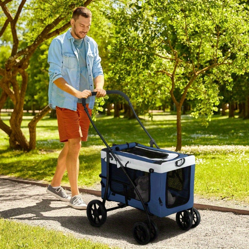 Hondenbuggy – Hondenwagen – Wandelwagen – Draagmand – Huisdierenbuggy – 2-in-1 Functie – Lichtgewicht & Opvouwbaar – Blauw – Voor Kleine Honden