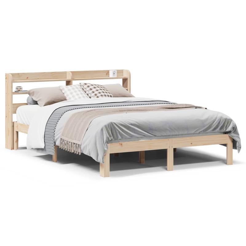 Solid Wood Bed Frame with Headboard - 160x200cm Removable & Durable Headboard, Contemporary Style, No Assembly Required, Easy-Clean Surface for Smooth Bedding Storage, Bedroom Furniture, Modern Bedroom Decor, Natural Wood Fin