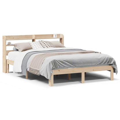 Solid Wood Bed Frame with Headboard - 160x200cm Removable & Durable Headboard, Contemporary Style, No Assembly Required, Easy-Clean Surface for Smooth Bedding Storage, Bedroom Furniture, Modern Bedroom Decor, Natural Wood Fin