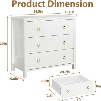 Modern 3-Drawer Dresser - Tall Freestanding Chest of Drawers with Non-Wood Storage Cabinet, Easy Assembly, Space-Saving Vertical Organizer Suitable for Bedroom, Living Room, Hallway - 80.01cm Wide 3.2+ Cubic Feet