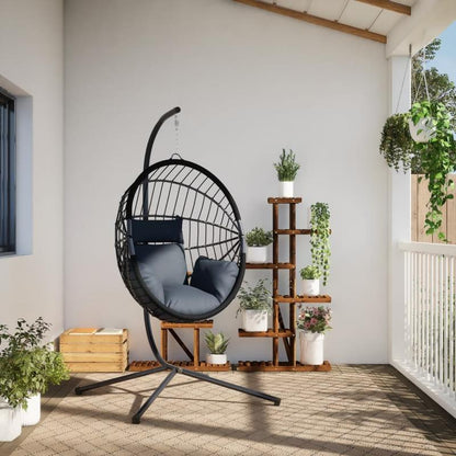 Schommelstoel – Hangstoel – Egg Chair – Relaxstoel – Tuinstoel – Antraciet – Ergonomisch Design – Weerbestendig Polyrattan Met Stalen Frame