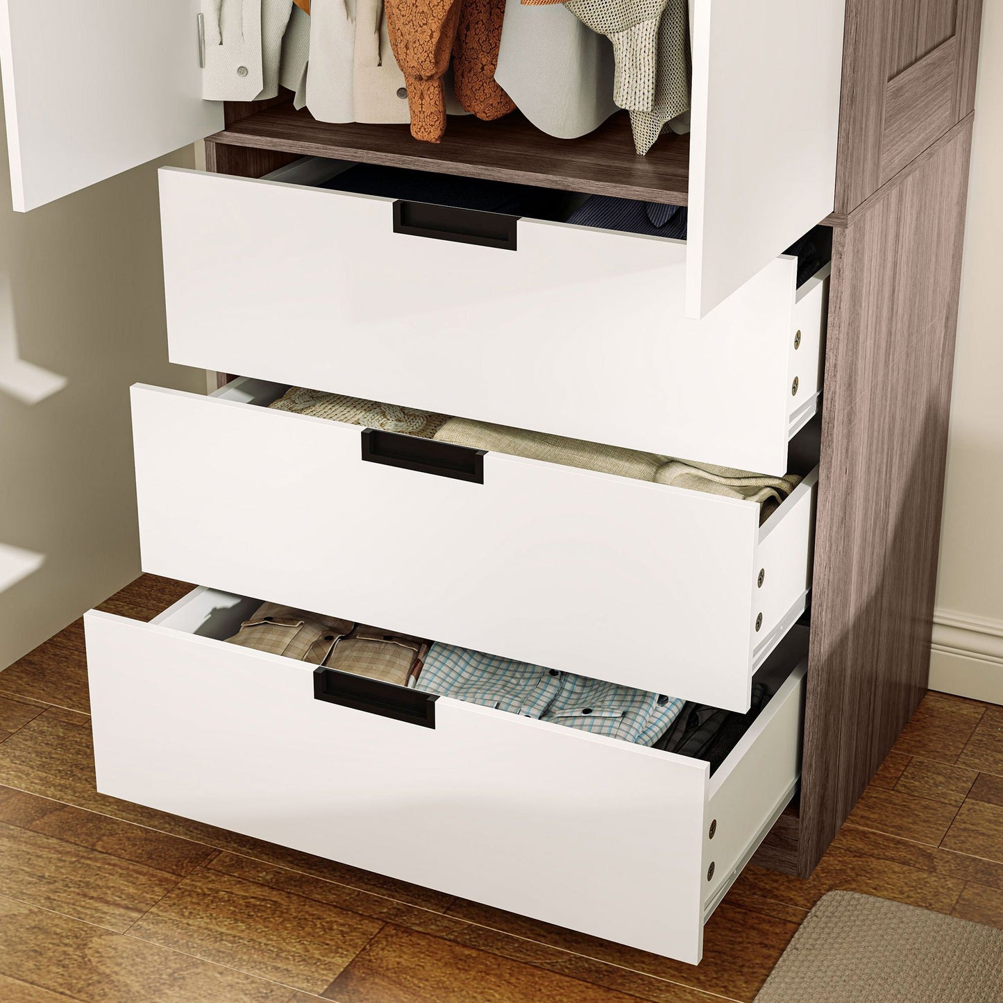 Kledingkast – Garderobekast – Linnenkast – Opbergkast – Dressoir – 80x50x180 cm – Met 3 Laden en Roede – Modern Bruin
