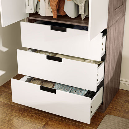 Kledingkast – Garderobekast – Linnenkast – Opbergkast – Dressoir – 80x50x180 cm – Met 3 Laden en Roede – Modern Bruin