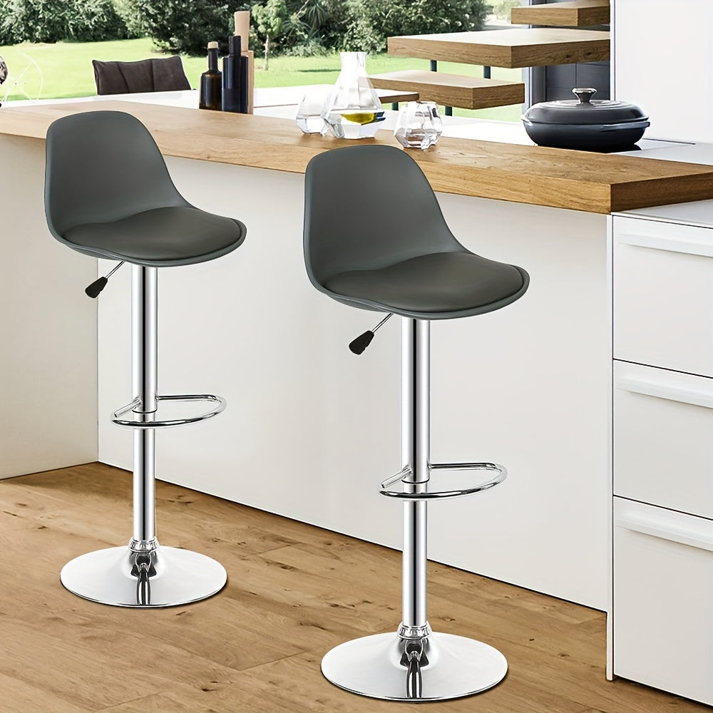 Barkruk – Barstoel – Barstoelset – Keukenstoel – Kruk – Verstelbare Zithoogte – Modern Grijs PU-leer