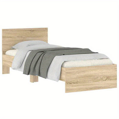 Bedframe – Eenpersoonsbed – Houten Bed – Slaapkamermeubel – Bedombouw – Sonoma Eik – 90x190 cm – Eenvoudige Montage