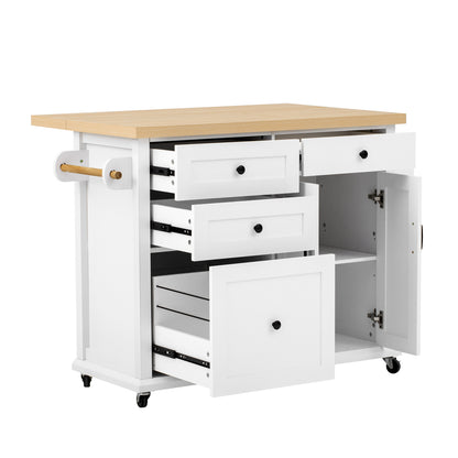 Mobile Kitchen Island with Extendable Table & Rolling Cart - White Heavy-Duty Multi-Functional Cart with Storage Drawers, Expandable Dining Table, Space-Saving Suitable, Dining Room, RV, Apartment