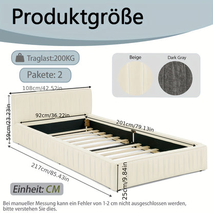 Tweepersoonsbed – Double Bed – Slaapbed – Bedframe – Bed – Modern Design – Zachte Chenille Bekleding – Stevig Houtenvrij Frame – Donkergrijs