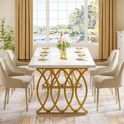 Eettafel – Tafel – Eettafel Modern – Keukentafel – Marmeren Tafel – Wit Gouden Design – 160 cm Groot – MDF & Stalen Constructie