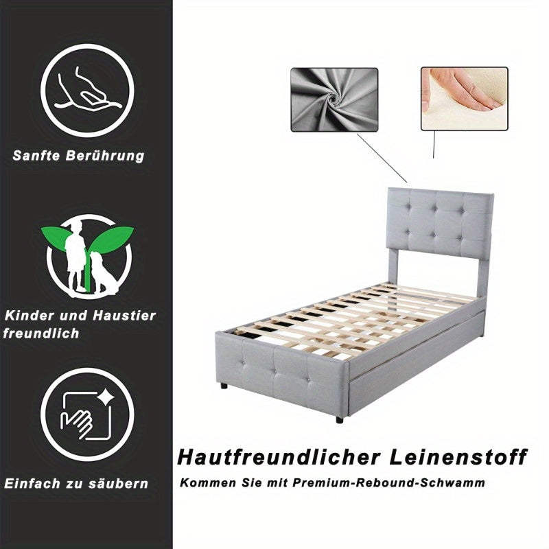 Verstelbaar Bed – Bedframe – Logeerbed – Eenpersoonsbed – Slaapbed – 90 x 200 cm – Huidvriendelijke Linnen Hoes – Laag Profiel Design