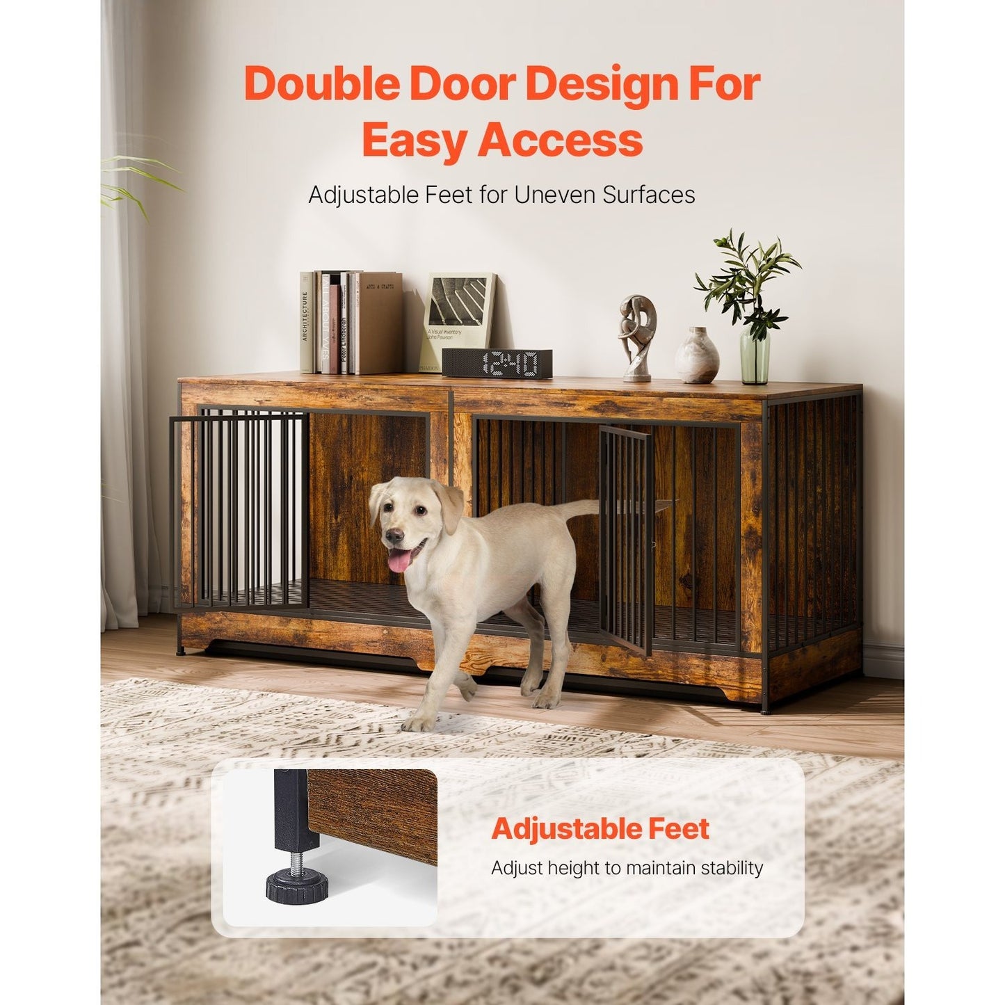 Hondenbench – Hondenkooi – Hondenhok – Bench – Kamerkennel – Houten Design – Verstelbare Scheidingswand – Praktische Ladebakken