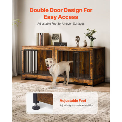 Hondenbench – Hondenkooi – Hondenhok – Bench – Kamerkennel – Houten Design – Verstelbare Scheidingswand – Praktische Ladebakken
