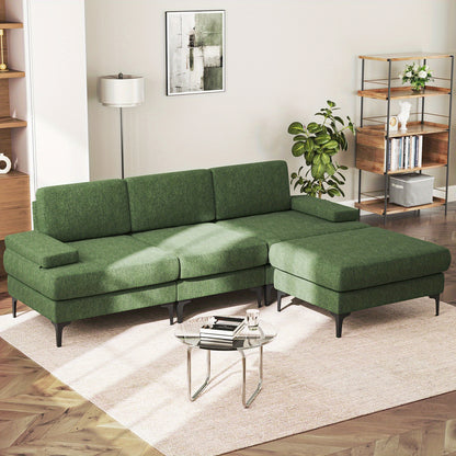 Hoekbank – 3-zitsbank – L-vormige bank – Sectional sofa – Loungeset – Verwijderbare opberghocker – Hardhouten frame – Makkelijk schoon te maken stof