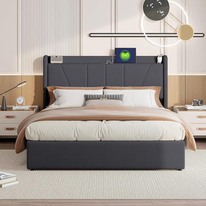 Tweepersoonsbed – Opbergbed – Bedframe – Linnen Bed – Stalen Frame – 140x200 cm – Met Hydraulische Opbergruimte – Stevige Steun