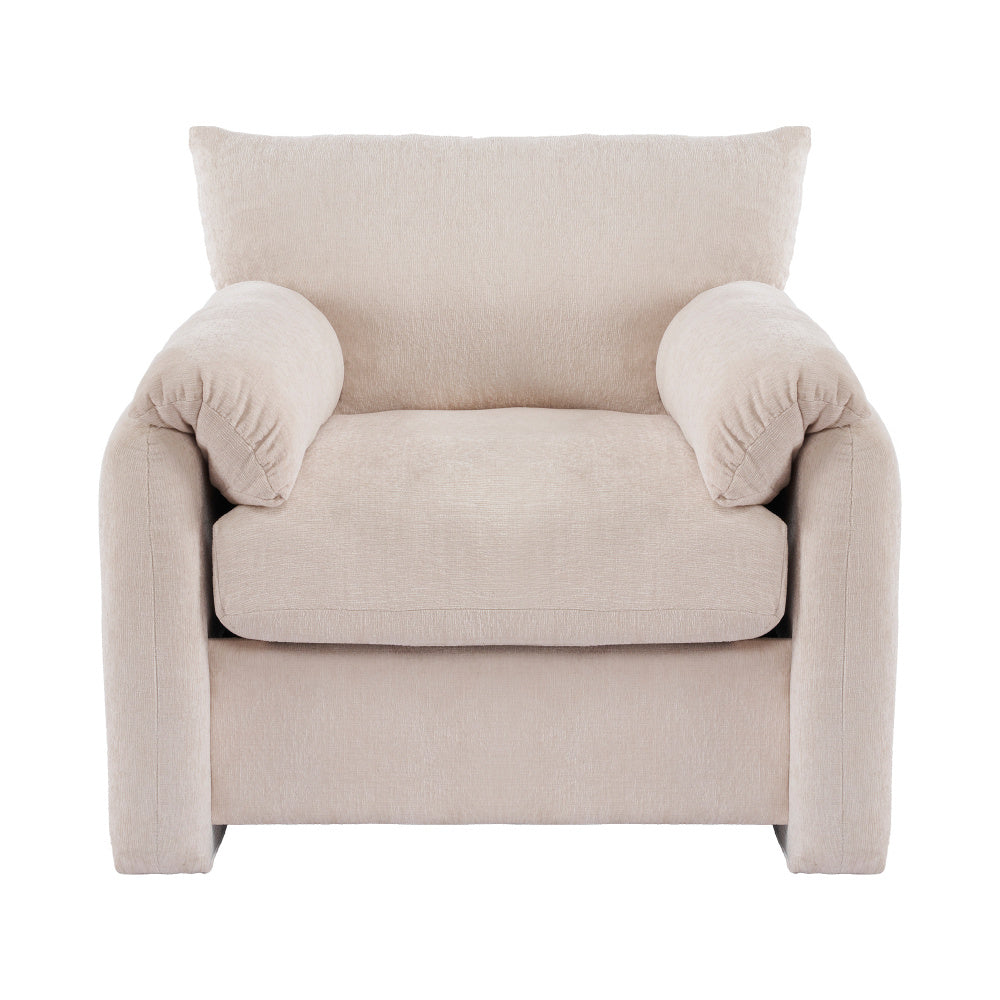 Loungechair – Fauteuil – Zitzak – Accentstoel – Relaxstoel – Oversized Design – Chenille Stof – Gepolsterde Armleuningen – Eenvoudige Montage – Wit