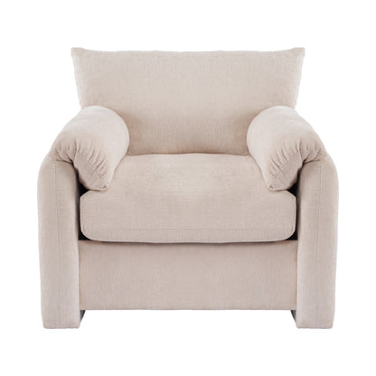 Loungechair – Fauteuil – Zitzak – Accentstoel – Relaxstoel – Oversized Design – Chenille Stof – Gepolsterde Armleuningen – Eenvoudige Montage – Wit