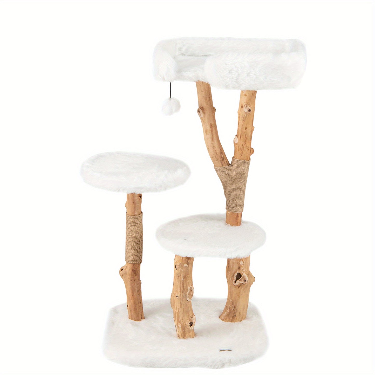 Krabpaal Kat – Kattenboom – Krabmeubel – Klimpaal – Kattenklimtoren – Massief Perenhout – Jute Krabpalen – 111 cm Hoog – Zachte Pluche Ligplekken