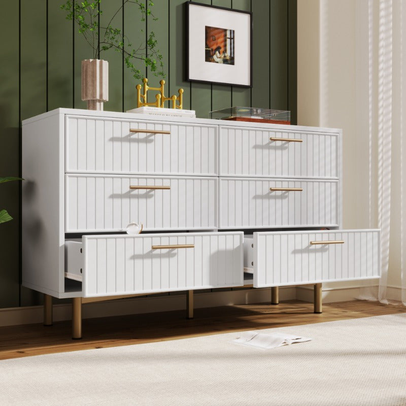 6-Laden Metaalkommode – Dressoir – Ladekast – Opbergkast – Sideboard – Wit Met Gouden Accenten – 120 cm Breedte – Zonder Montage