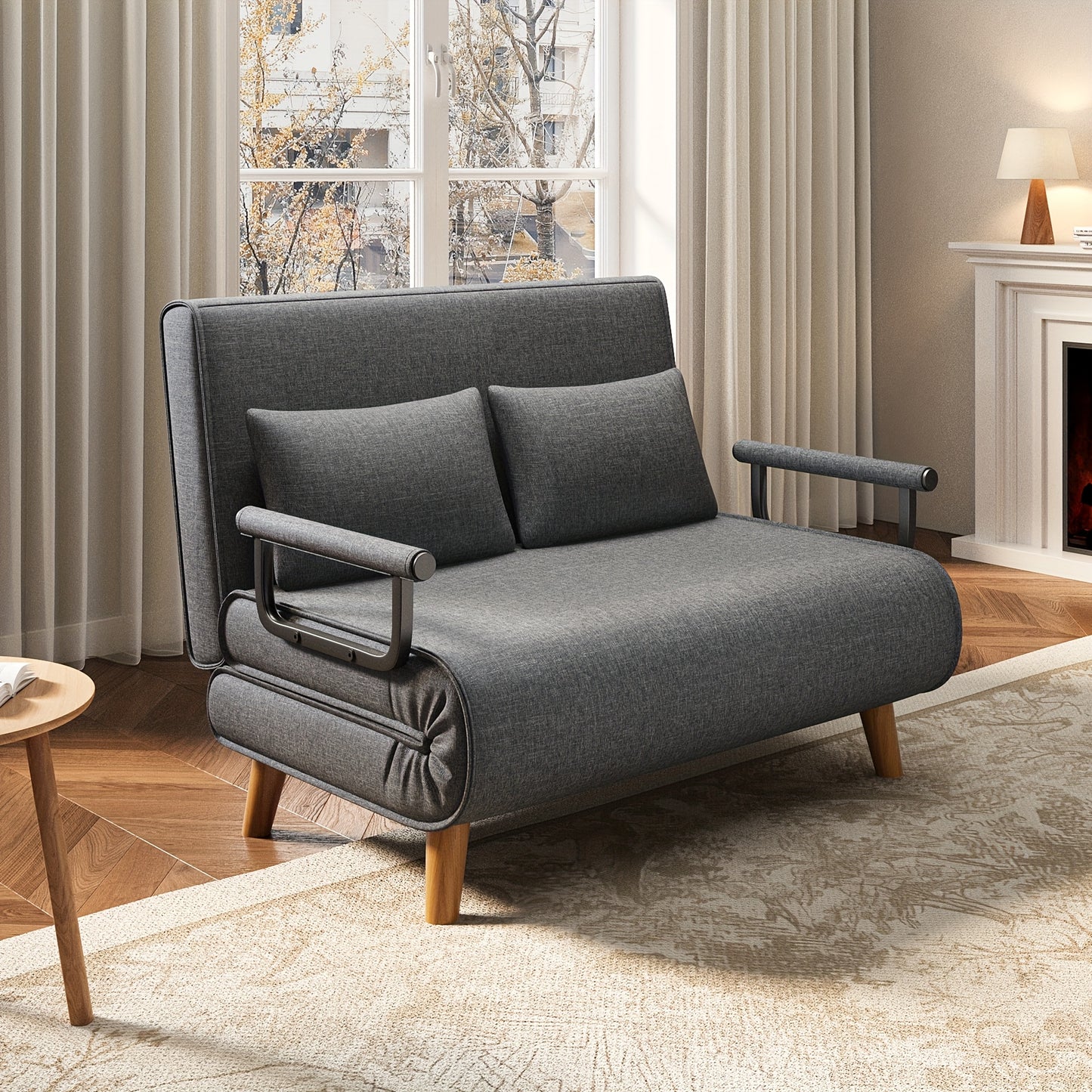 3-in-1 Slaapbank – Slaapbankje – Bedbank – Logeerbank – Verstelbare Bank – Donkergrijs – 6-standen Verstelbare Rugleuning – Massief Houten Frame – Pluche Kussens – Ruimtebesparend Design