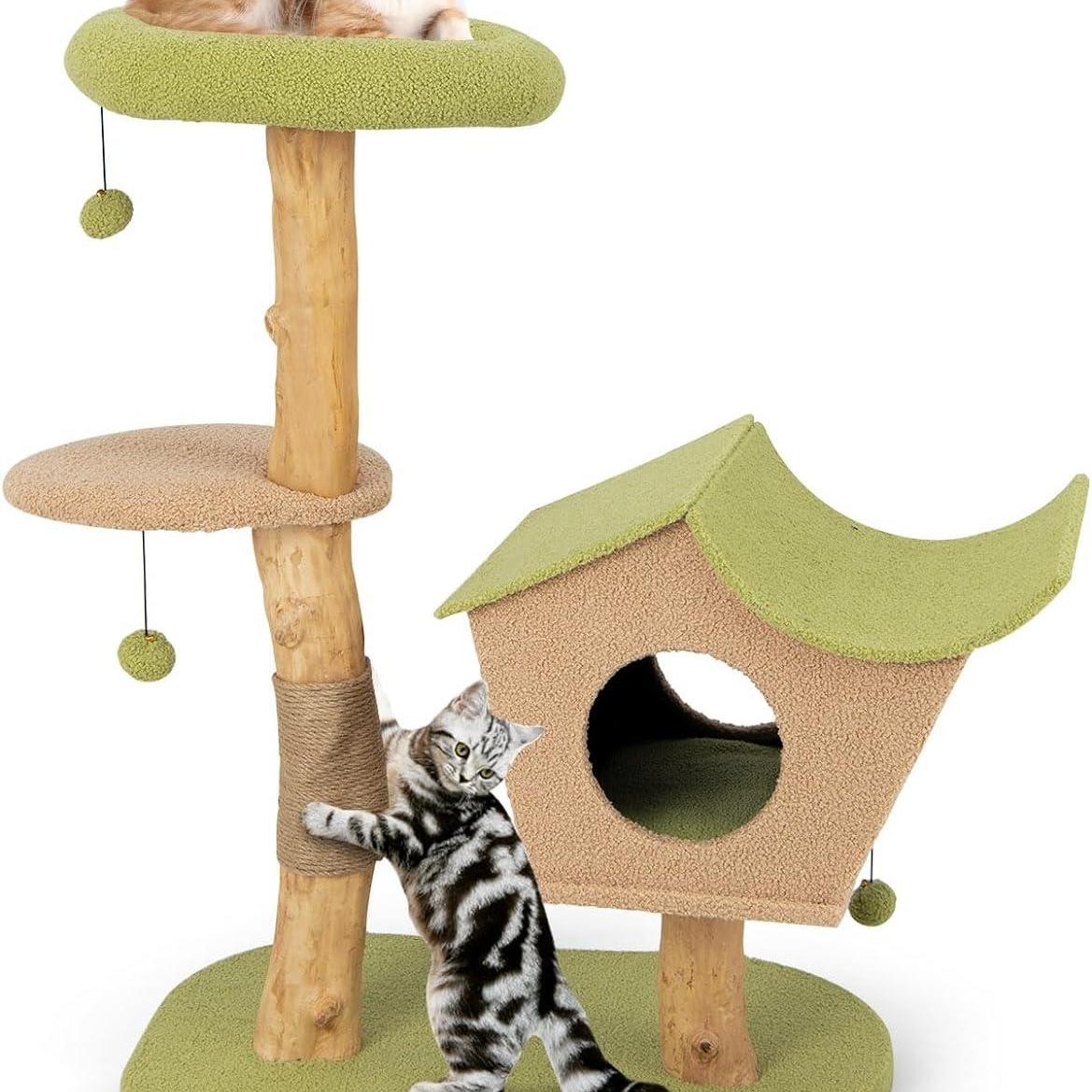 Krabpaal – Kattenkrabpaal – Kattenpaal – Kattenboom – Kattenhuis – 110 cm Hoog – Houten Frame Met Jute Bekleding