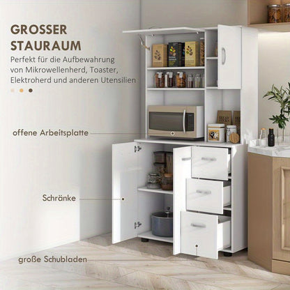 Kitchen cabinet, buffet, 3 drawers, 3 shelves, plenty of storage space, 89 x 39.5 x 168cm, white, Home Organization, Pantry Storage, Sleek Design, Contemporary Furniture, Sturdy Shelves, Solid Wood Furniture, Multifunctional