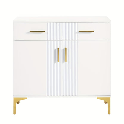 Modern Sideboard with 2 Doors And 2 Drawers - Storage Cabinet with Metal Handles And Metal Feet for Living Room, Hallway Or Dining Room.