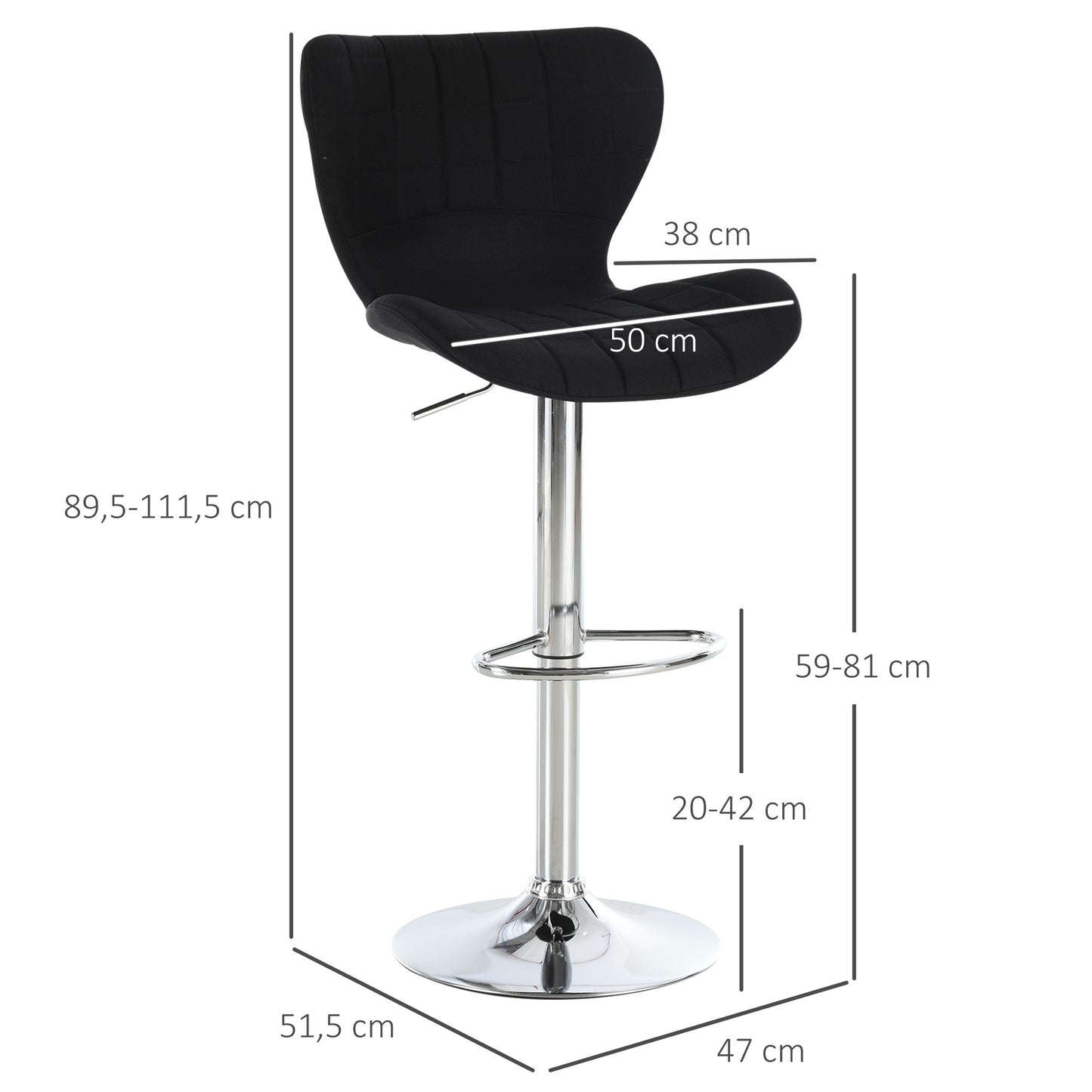 Barstoelen – Barkrukken – Hoge Stoelen – Keukenstoelen – Zwarte Barstoelen – Verstelbare Zithoogte 59-81 cm – 360° Draaibaar