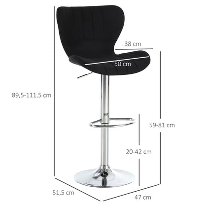 Barstoelen – Barkrukken – Hoge Stoelen – Keukenstoelen – Zwarte Barstoelen – Verstelbare Zithoogte 59-81 cm – 360° Draaibaar