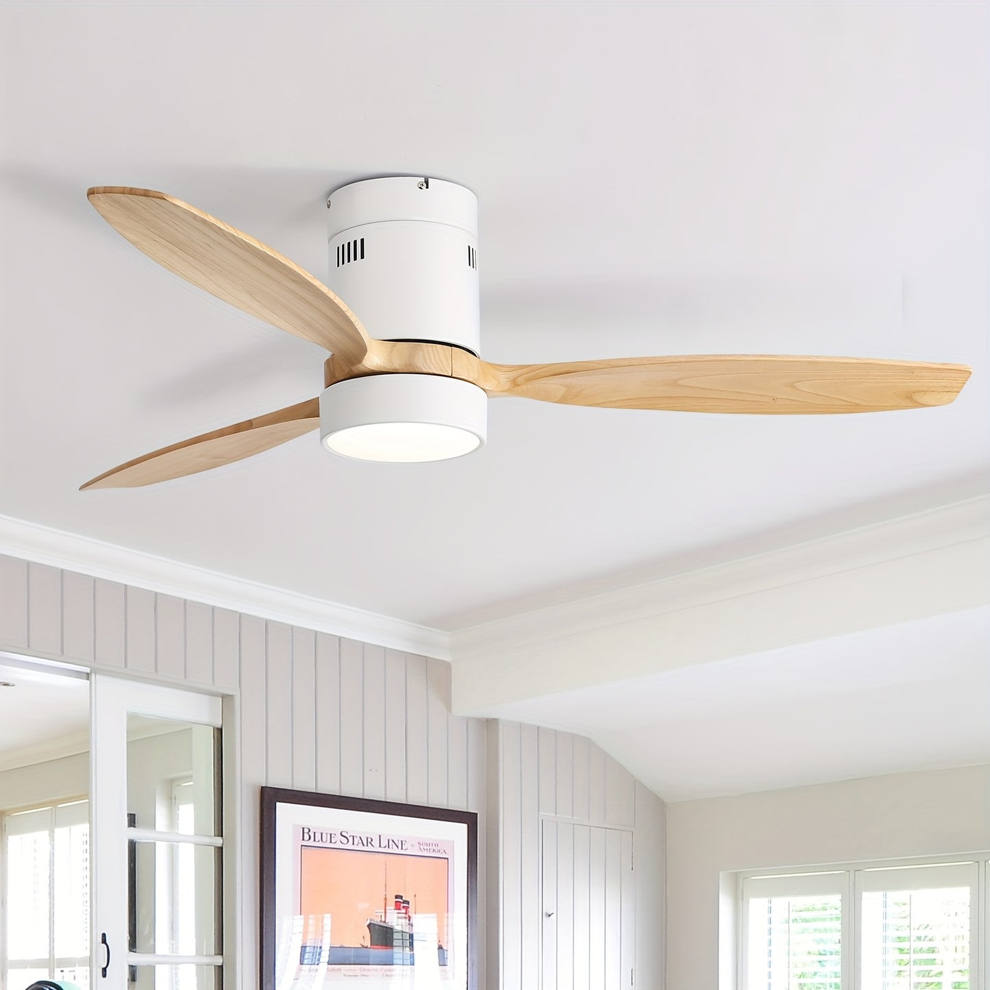 Plafondventilator – Ventilator – Plafondventilator Met Licht – Dakventilator – Luchtcirculator – Wit Met Houten Bladen – Reversibele DC Motor – Afstandsbediening & LED Verlichting