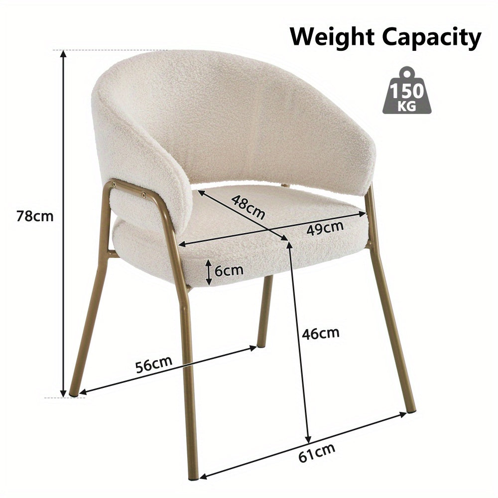 Eetkamerstoelen – Dining Stoelen – Keukenstoelen – Kantoorstoelen – Set van 2 Wit met Gouden Accenten – Stevige Metalen Poten – Gemakkelijk Schoon Te Maken