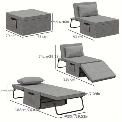 Logeerbed – Opklapbed – Slaapbank – Vouwbed – Fauteuil – 8 cm Matras – 5 Hoogtestanden Verstelbaar – 188x75x38 cm – Metaal