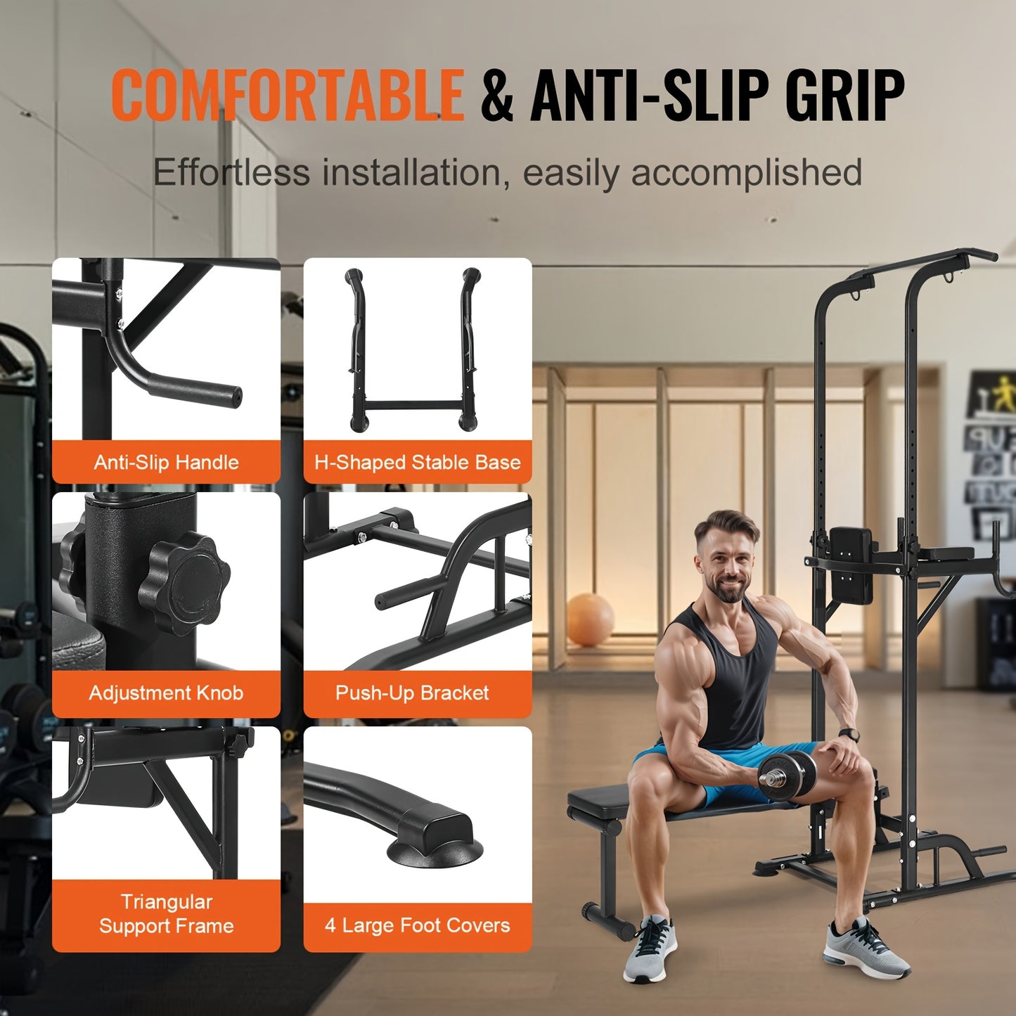 Power Tower – Thuisfitnessapparaat – Krachttrainer – Fitnessstation – Workoutstation – Verstelbare Pull-Up Bar – Maximaal 200 Kg Belastbaar