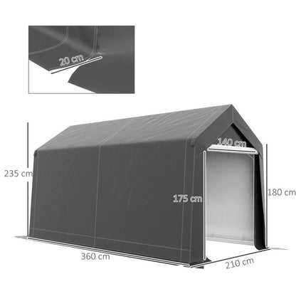Garagetent – Opslagtent – Carport – Schuurtent – Garage Shelter – Stevig Metalen Frame – Waterdicht & UV-bestendig – 2,1x3,6x2,35m – Afsluitbare Ritsdeur – Windbestendig