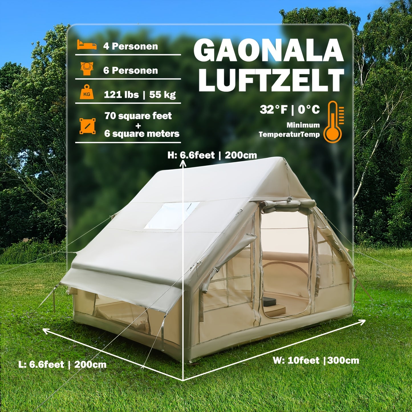 Opblaasbare Tent – Lucht Tent – Inflatable Shelter – Kampeertent – Tent Met Schoorsteen – Snelle Inflatie – Stevig PVC Frame 3x2m
