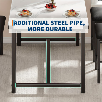 Eettafelset – Eetkamerset – Keukentafelset – Zitgroep – Meubelset – Rechthoekig Houten Tafelblad – 4 Personen Met Bank En Gestoffeerde Stoelen – Wit Marmerlook – Compact Voor Kleine Ruimtes