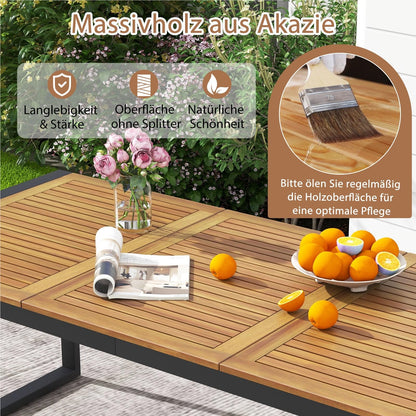 Tuintafel – Buiten Tafel – Eettafel Tuin – Terrastafel – Balkon Tafel – Acaciahout – 200x90cm – Parasolgat – 8 Personen
