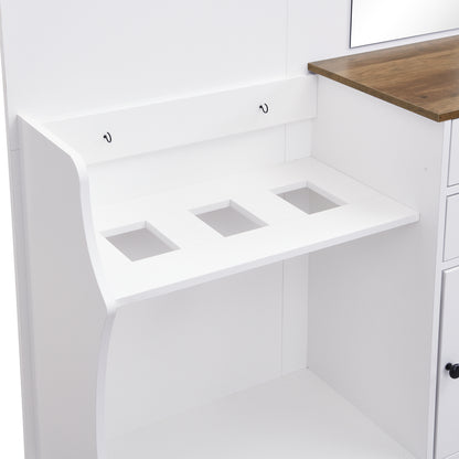 Garderobekast – Kapstok – Opbergkast – Halmeubel – Schoenenkast – Wit Houtlook – Compact Formaat – Spiegel – Lades – Parapluhouder