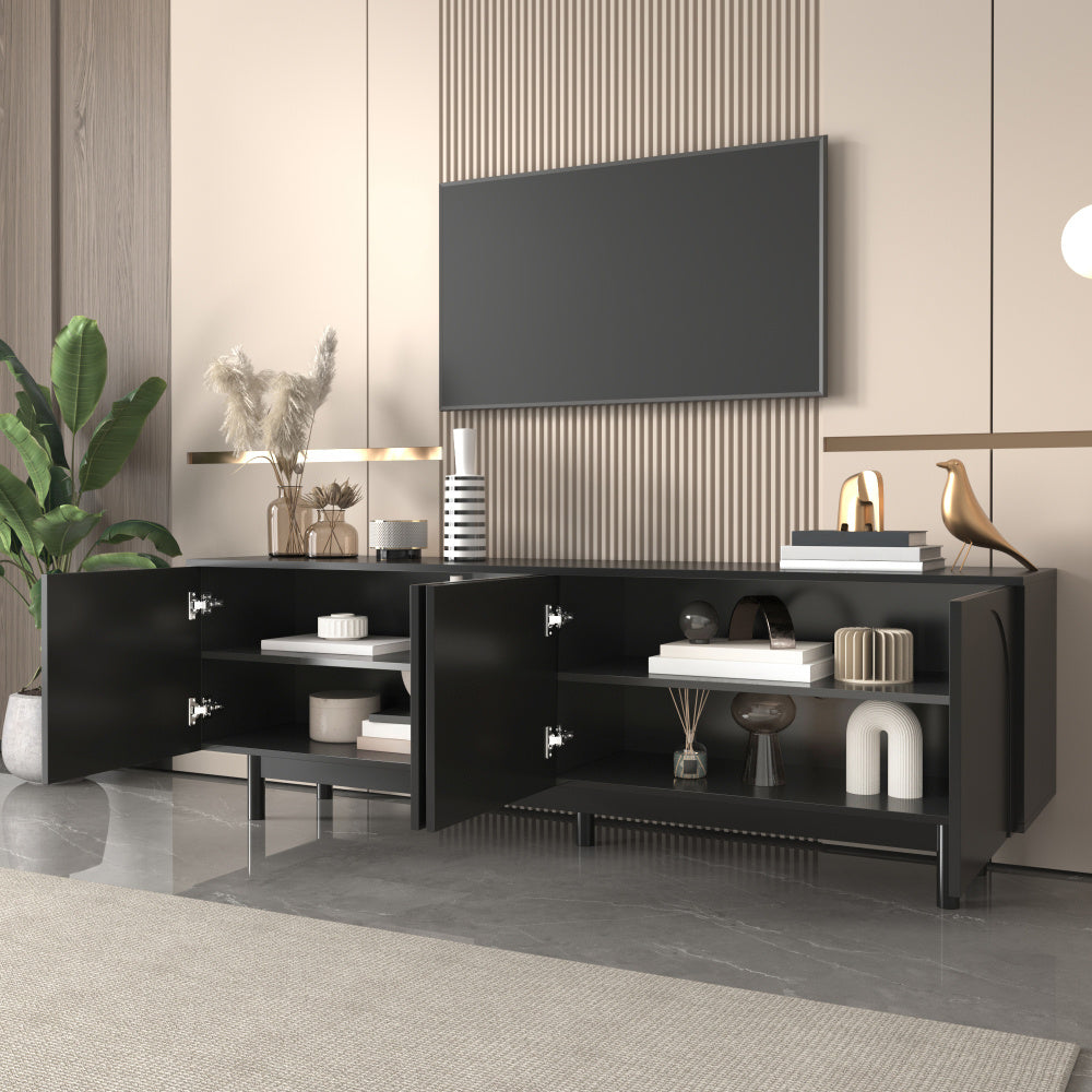 TV Meubel – TV Kast – Televisiemeubel – TV Dressoir – Media Meubel – Verstelbare Plank 127-150 cm – Zwart MDF & Spaanplaat – Lichtgewicht Duurzaam Design