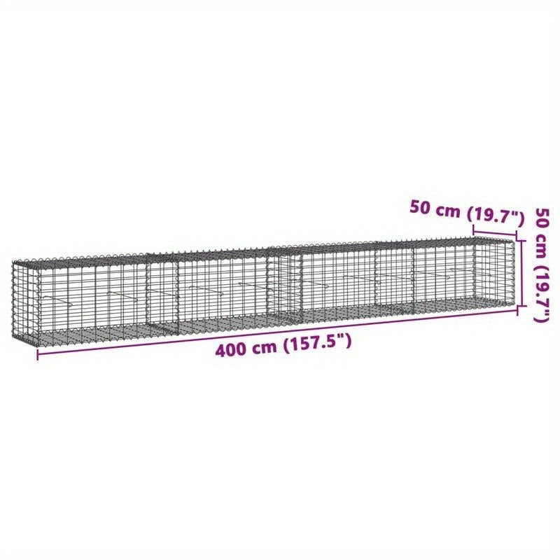 Gabionmand – Schanskorf – Schanskorfmand – Tuinafscheiding – Tuinmuur – Gegalvaniseerd Staal – Met Afsluitbaar Deksel – 400x50x50 cm