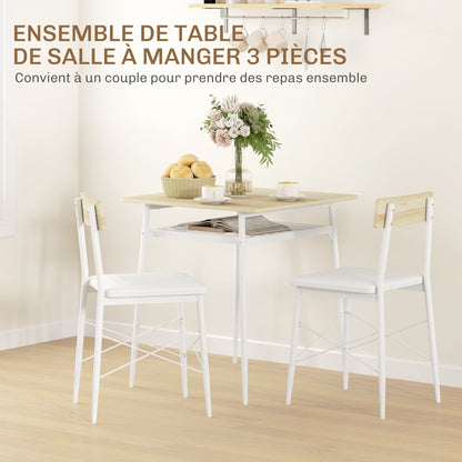 Eettafel – Tafel – Keukentafel – Dinertafel – Zitmeubel – Stalen Frame – 2 Stapelbare Stoelen – Wit en Eikenhout – Compact en Ruimtebesparend