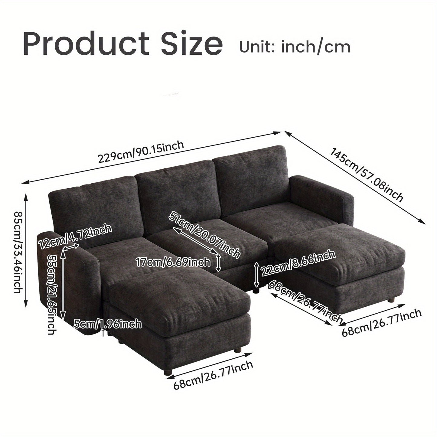Hoekbank – Bankstel – Loungebank – Modulaire Sofa – U-Vormige Bank – 5-Zits Met Opbergruimte – Verstelbaar Tussen U- En L-Vorm – Stevig Houtvrij Frame