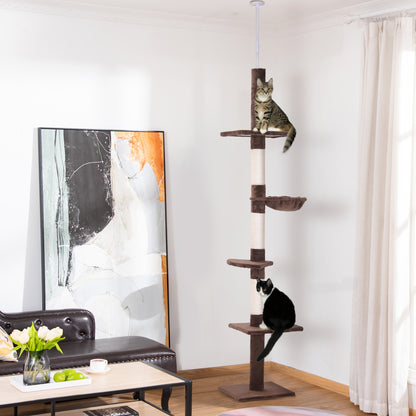 Kattenklimpaal – Krabpaal – Klimpaal – Kattenboom – Speelpaal – Bruin – Verstelbaar 230-260 cm Hoog – Sisal Krabpalen – Compact & Stevig